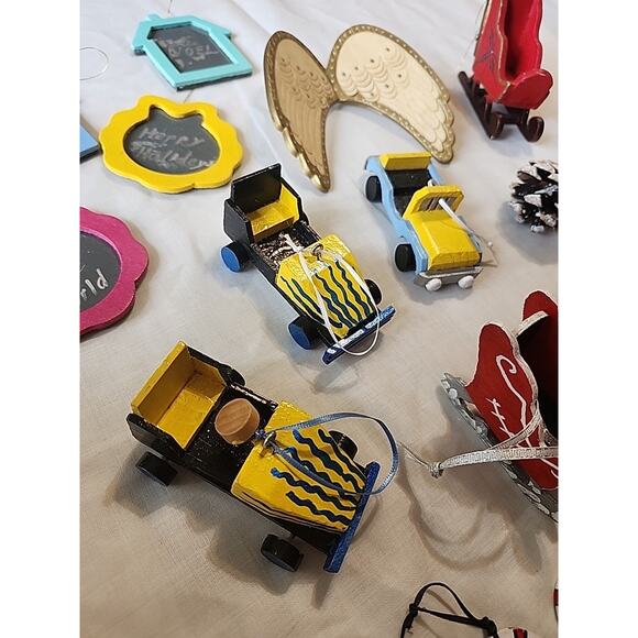 Lot of 28 Wooden Christmas Ornaments Nutcrackers Sleds Candy Canes Soap Box Cars - Picture 9 of 13